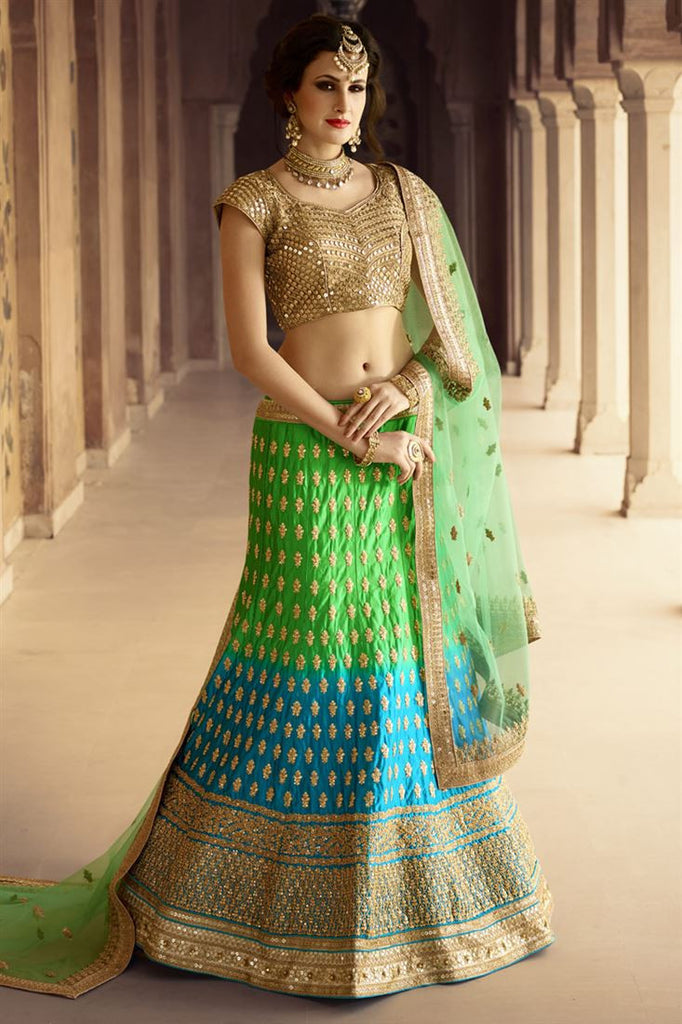 Buy Pista Green Net Wedding Wear Zarkan Work Lehenga Choli Online