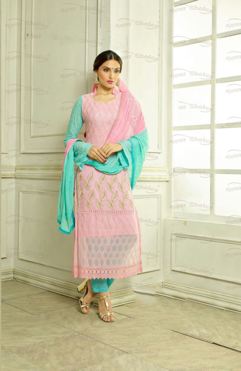 Straight Cut Long Salwar Suits Baby Pink / Elegant Blue – Boutique4India