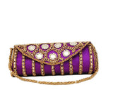 Purple color Dupion Silk Clutch Bag with beads and Stone work